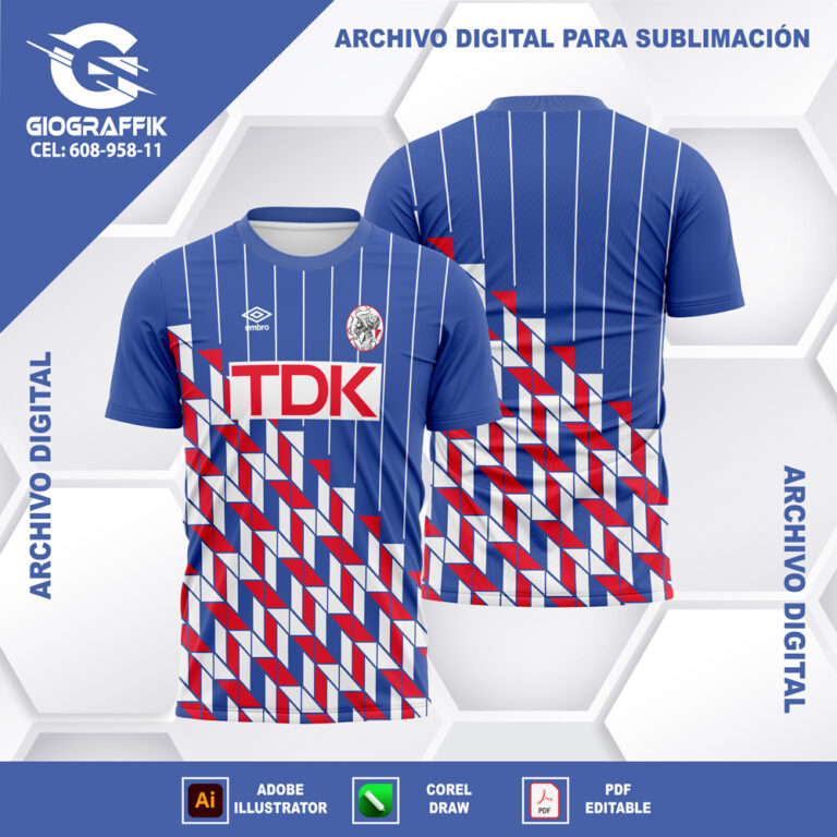 AJAX RETRO BLUE GEOMETRIC RED BLANCO