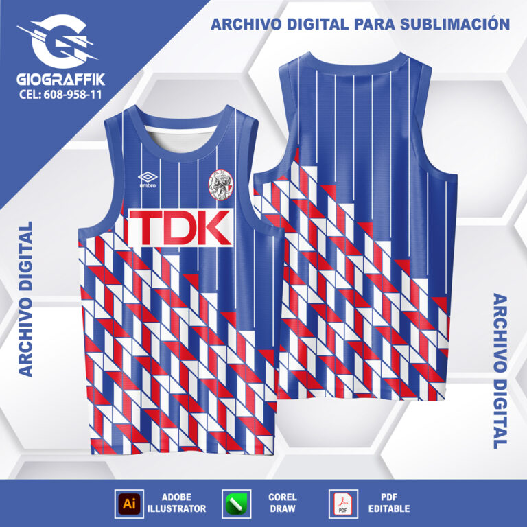 AJAX RETRO BLUE GEOMETRIC RED BLANCO