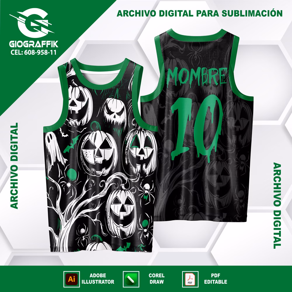 CALABAZAS GREEN BLANCO PATTERN BLACK GRUNGE HALLOWEEN - Imagen 2