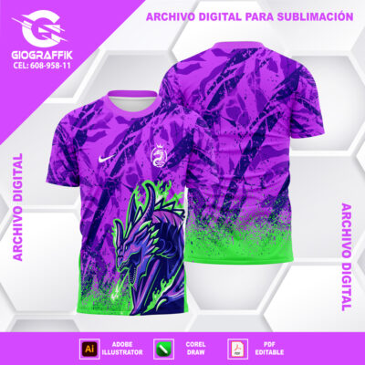 DRAGON FLAMAS GREEN MAGENTA GRUNGE