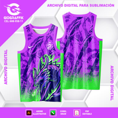 DRAGON FLAMAS GREEN MAGENTA GRUNGE