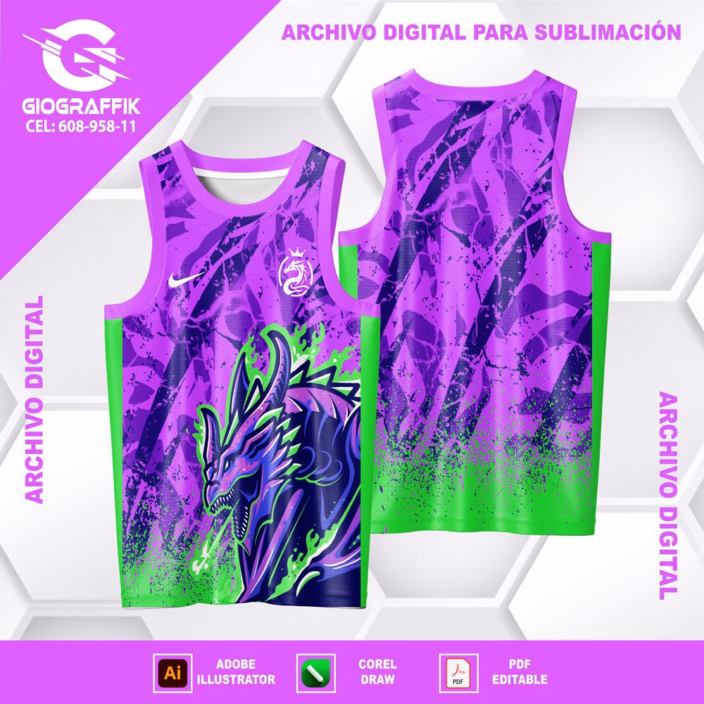DRAGON FLAMAS GREEN MAGENTA GRUNGE - Imagen 2