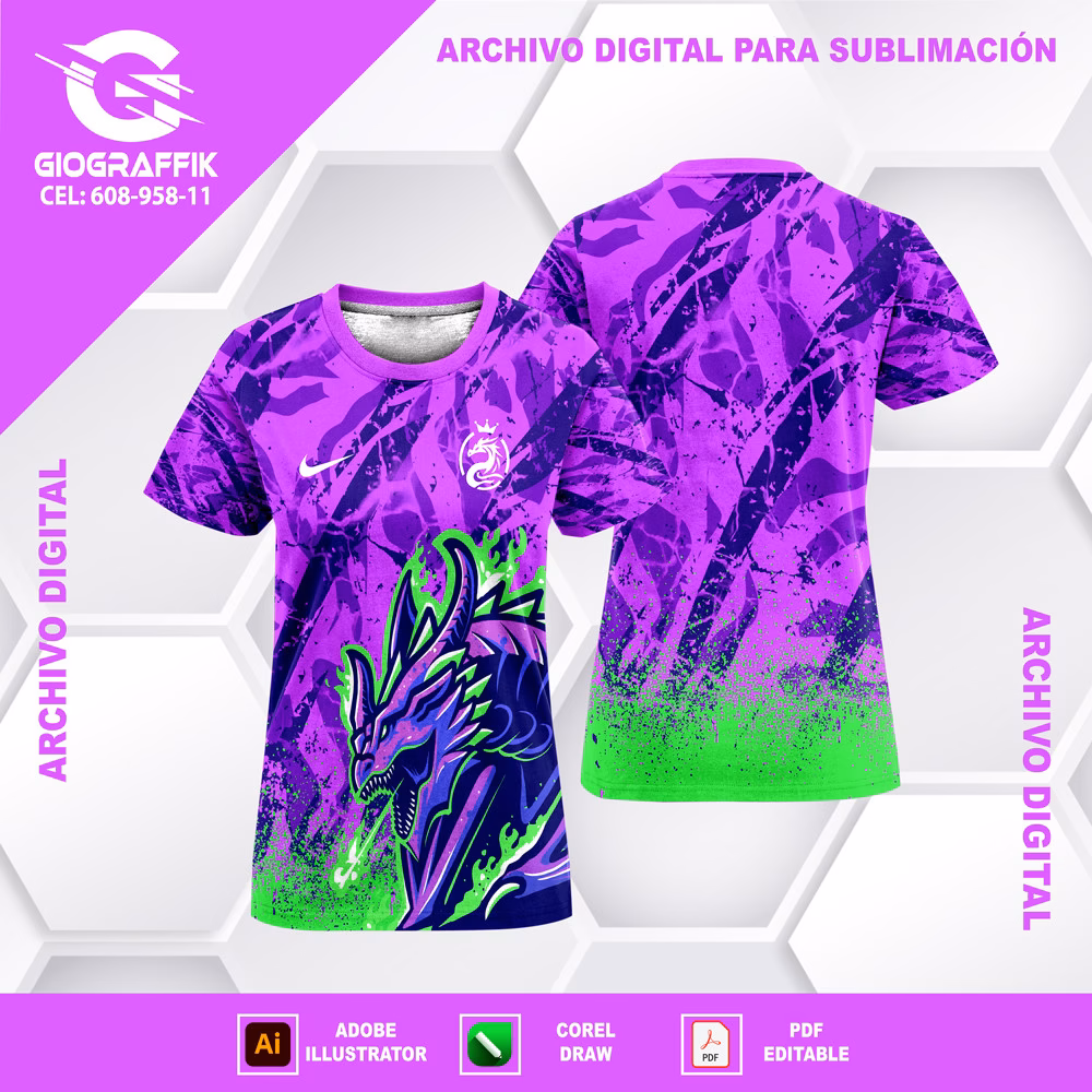 DRAGON FLAMAS GREEN MAGENTA GRUNGE - Imagen 3