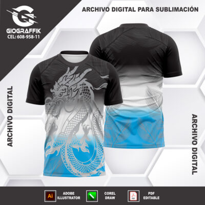 DRAGON GRIS DEGRADE CELESTE BLACK HOJAS