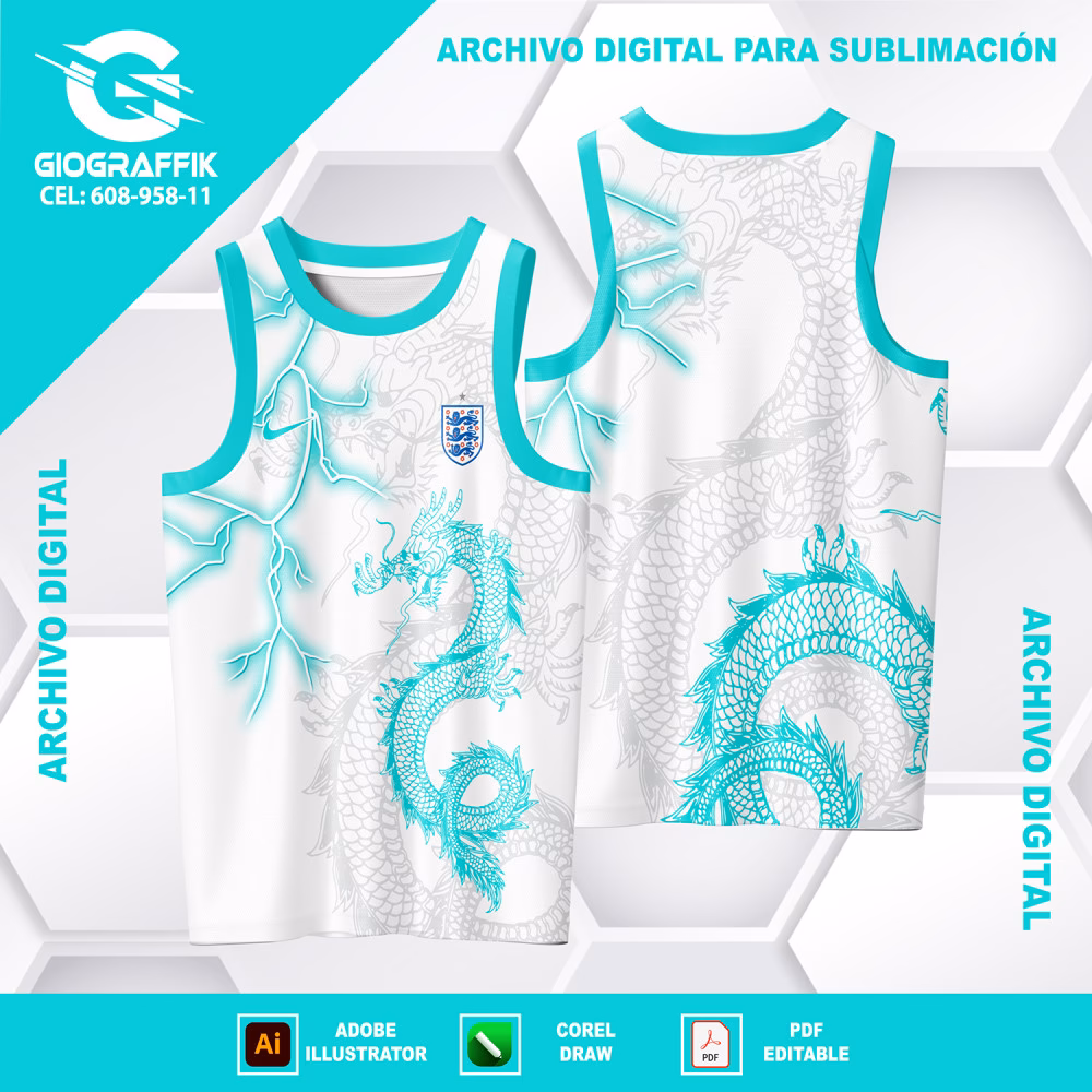 DRAGON VERDE AGUA PATTERN GRIS BLANCO - Imagen 2