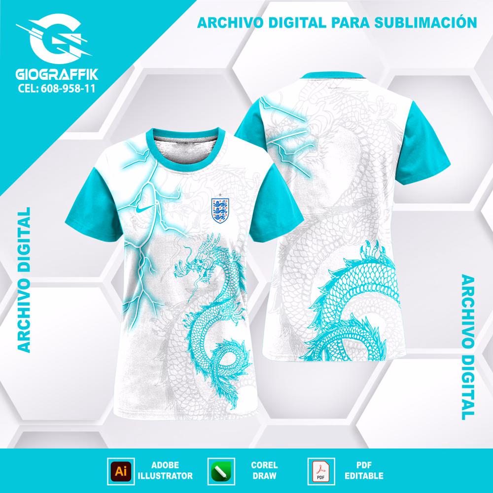 DRAGON VERDE AGUA PATTERN GRIS BLANCO - Imagen 3