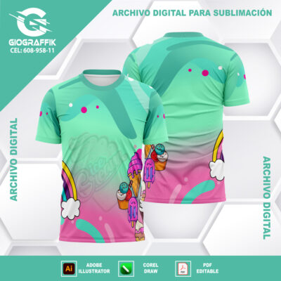 ICE CREAM HELADOS PASTEL COLOR ARCO IRIS CIAN