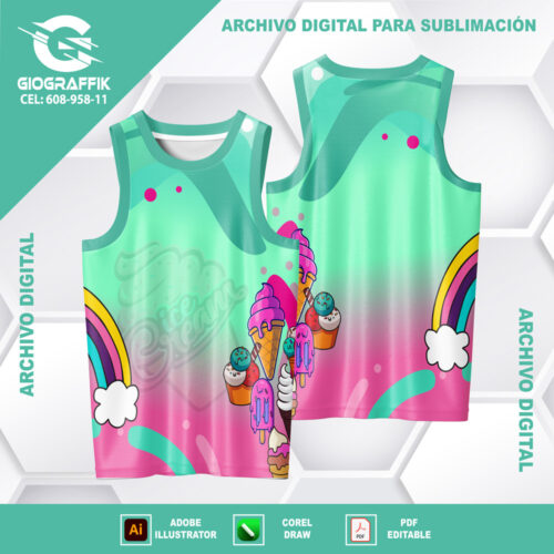ICE CREAM HELADOS PASTEL COLOR ARCO IRIS CIAN