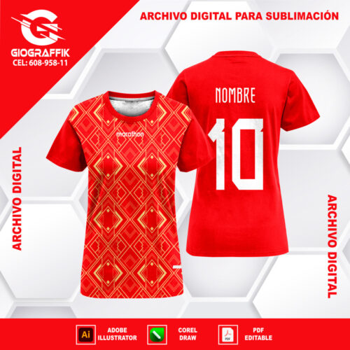 JERSEY TRAMA PATTERN DORADO RED