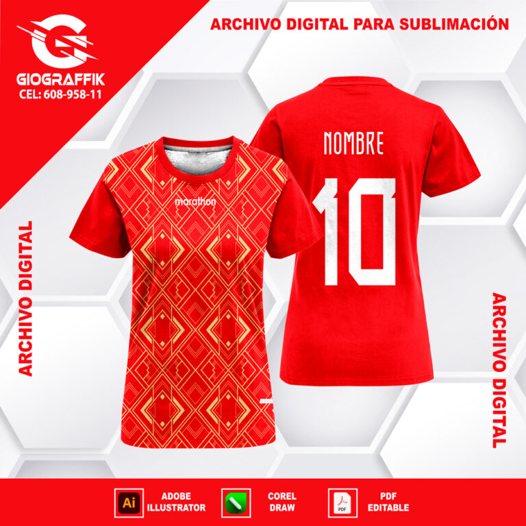 JERSEY TRAMA PATTERN DORADO RED