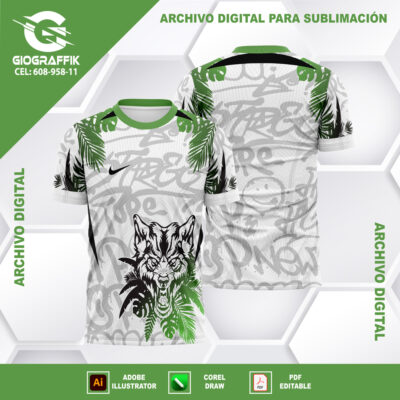 LOBO DEGRADE GREEN BLACK HOJAS PATTERN GRAFFITI