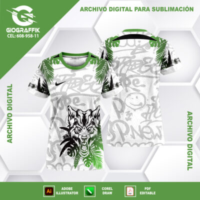 LOBO DEGRADE GREEN BLACK HOJAS PATTERN GRAFFITI