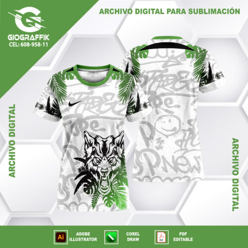 LOBO DEGRADE GREEN BLACK HOJAS PATTERN GRAFFITI