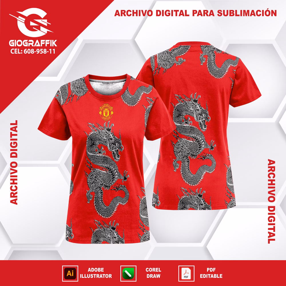 MANCHESTER UNITED DRAGONS PATTERN BLANCO RED YELLOW - Imagen 3
