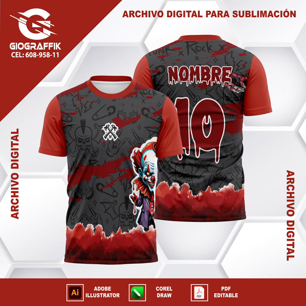 PAYASO TERROR RED GUINDO MANCHA GRUNGE