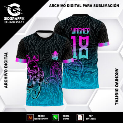 PULPO DEGRADE MAGENTA CIAN PATTERN HOJAS