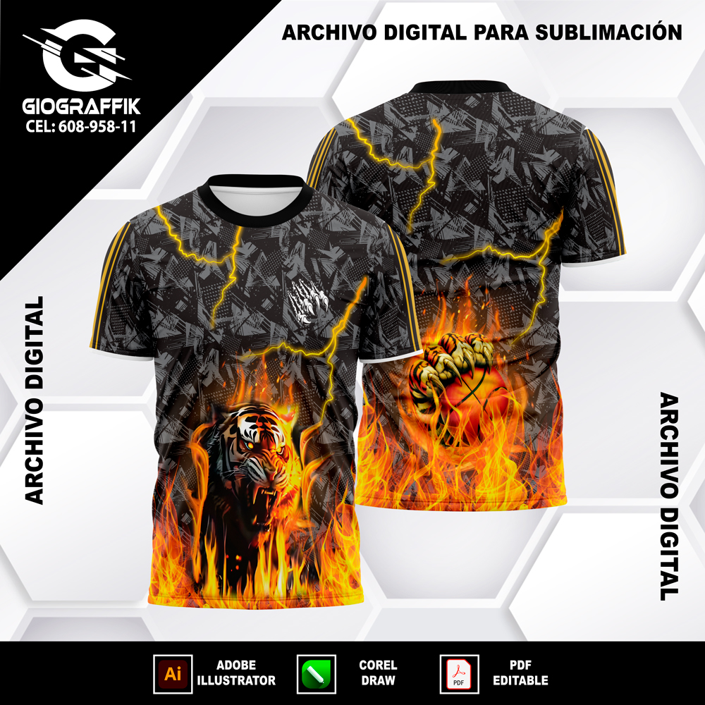 TIGRE GRUNGE LLAMAS RAYOS YELLOW PLATEADO